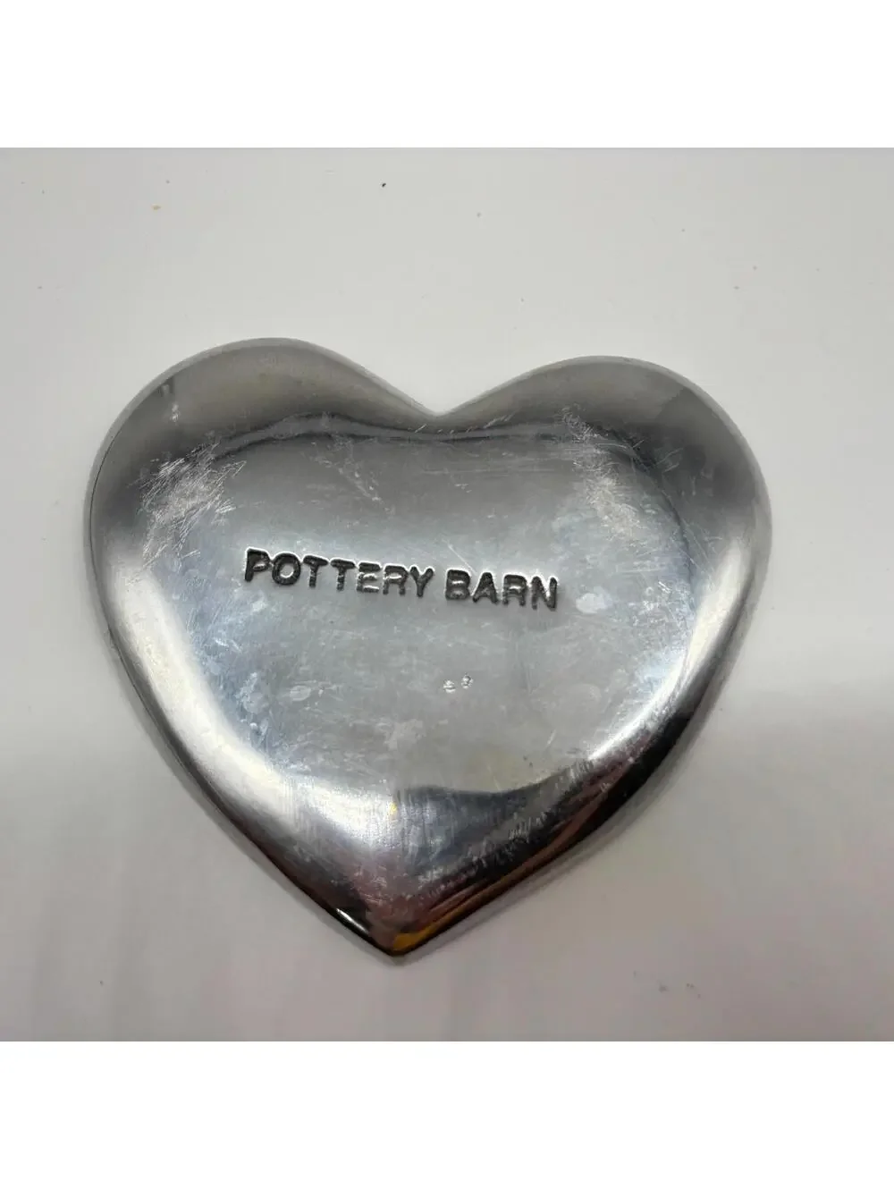 Pottery Barn Heart Trinket Tray Silver Tone Aluminum Ring Coin Dish
